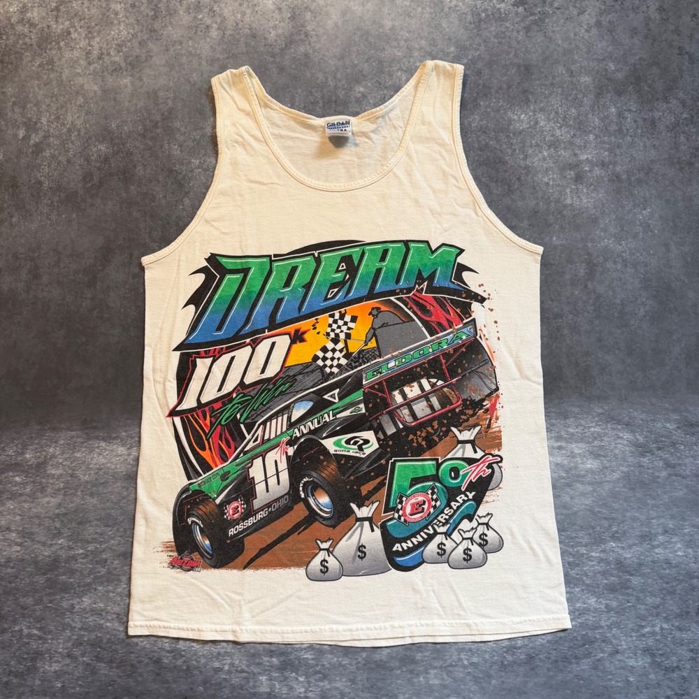 Vintage Eldora Speedway The Dream 100 2004 Racing Tank Top Mens Medium Cream